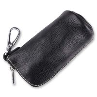CHAMPLED Black Premium Leather Car Key Chain Coin Holder Zipper Case Remote Wallet Bag fits for Mitsubishi