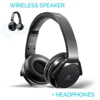 Bluetooth Headphones Over-Ear 2 in 1 Cordless Foldable Twist-Out Speaker Wireless Stereo Bass Headphone with NFC FM Radio/AUX/TF Card Slot Sports Retractable Headband Headset (Black)