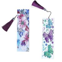 Wgniip 5D Diamond Painting Bookmark Embroidery Kit, 2 Pieces DIY Butterfly Flower Full Shaped Drill Bookmark with Tassel Cross Stitch Art Craft Perfect for Kids Adults Christmas Gift 8.2X2.3 inch
