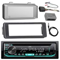 JVC KDR690S Stereo CD Receiver Radio - Bundle with Installation Dash Kit + Handle Bar Control Module + Weathershield Cover + Enrock Wire Antenna for 1998 2013 Harley Touring Motorcycle Bikes