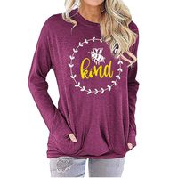 Chaofanjiancai Women Be Kind T Shirts Casual Long Sleeve Crew Neck Graphic Sweatshirt Cute Pullover Tops with Pockets (S, Wine Blouse)