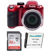 Kodak AZ421 PIXPRO Astro 16 MP Digital Camera with 42X Optical Zoom and 3" LCD Screen (Red) and 32GB Bundle