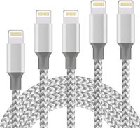 Neatlo MFi Certified iPhone Charger Lightning Cable 5Pack [3/6/6/10/10Foot] Extra Long Nylon Braided USB Charging Cord Compatible iPhone Xs/Max/XR/X/8/8Plus/7/7Plus/6S/6S Plus/SE/iPad-GreyWhite