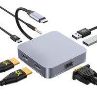 USB C Hub,7 in 1 Triple Display USB-C Docking Station with 2 HDMI 4K,1080P VGA,2 USB 3.0 Ports,87W PD,3.5mm Audio Jack Compatible for MacBook Pro/Type C Laptop(Windows Laptops Support Triple Display)