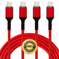 Boost 3FT 6FT 6FT 10FT Phone Charger Cable, Nylon Braided USB Fast Charging Cable Cord Compatible with Smart Phone X Case/8/8 Plus/7/7 Plus/6/6s Plus/5s/5,iPad Mini MAX Case (Red) 4-Pack