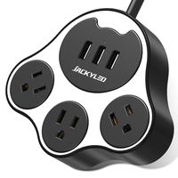 Flat Plug Power Strip JACKYLED Cute Paw Shape Desktop Charger Lightweight Compact 3.1A USB Fast Charging 5ft Extension Cord Fire Retardant for Cruise Ship Home Office Desktop Hotel etc Black White