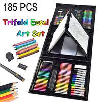 Sunnyglade 185 Pieces Double Sided Trifold Easel Art Set, Drawing Art Box with Oil Pastels, Crayons, Colored Pencils, Markers, Paint Brush, Watercolor Cakes, Sketch Pad