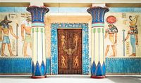 Leowefowa 7X5FT Vinyl Ancient Egyptian Mural Painting Backdrop Pharaoh Hieroglyphics Hand Painted Pillars Religion Artistic Belief Carving Door Photography Background Kids Adults Photo Studio Props