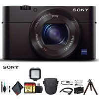 Sony Cyber-Shot DSC-RX100 III Camera DSCRX100M3/B with Soft Bag, Tripod, 2X Extra Batteries, LED Light, 2X 64GB Memory Card, Card Reader, Plus Essential Accessories