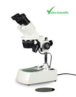 Vision Scientific VMS0002-LD-12 Binocular Stereo Microscope, 1X and 2X Objective, Paired 10X WF Eyepiece, 10X - 20X Magnification, Top and Bottom LED Illumination, Post-Mounted Stand, 110V
