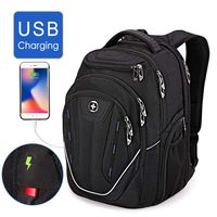 TSA Friendly, Swissdigital Water-Resistant Large Backpack, Business Laptop Backpack for Men with USB Charging Port/RFID Protection Big School Bookbag Fits 15.6 in Travel Laptop Backpack [Black] (B)