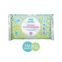 Mum & You Biodegradable and Compostable Plastic Free Baby Wet Wipes 336 Count (6 Packs of 56) - 98% Water, 0% Plastic, Hypoallergenic & Dermatologically Tested
