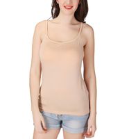 Oulinect Women's Cami Camisole Built-in Shlef Bra Adjustable Spaghetti Strap Tank Top Padded Cami Tanks Beige XL