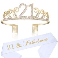 BABEYOND 21st Birthday Tiara and Sash Crystal Happy Birthday Crown and Satin Finally twenty-one Sash 21st Birthday Party Supplies Rhinestone 21st Princess Crown and Glitter Sash (Set-1)