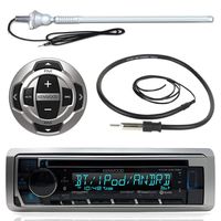 Kenwood MP3/USB/AUX Marine Boat Yacht Stereo Receiver CD Player Bundle Combo w/ RC35MR Wired Remote Control,  Enrock Water Resistant 22" Radio Antenna, Outdoor Rubber Mast 45" Antenna