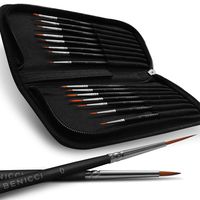 Crafts & Colors Detail Paint Brush Set - 15 Easy Washable Paint Brushes - Fine Detailing for Acrylics, Oil, Watercolor & More - Matte Black Wooden Handles, Canvas Case and Premium Nylon Hair