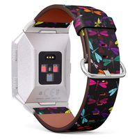 (Vintage Pattern with Colorful Dragonflies and Translucent) Patterned Leather Wristband Strap Compatible with Fitbit Ionic,The Replacement of Fitbit Ionic smartwatch Bands