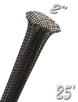 Electriduct 2" PET Expandable Braid Sleeving Flexible Wire Mesh Sleeve - 25FT (Black)