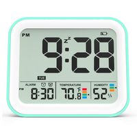 KUCOOLE Small Digital Cordless Battery Operated Alarm Clock, Best Travel Alarm Clock with Indoor Thermometer and Hygrometer, Dual Smart Alarm Clock for Kids, Teens, Bedrooms, Kitchen, Office - Cyan