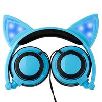 Cat Ear Headphones, PEYOU Flashing Light Up Over Ear Headphones for Girls Kids Children, Foldable Fashional Cosplay Fancy Gaming Headset for Smartphone, Tablet, and Other Device with 3.5mm Audio Jack