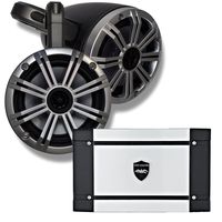 KICKER Marine Black Wake Tower System w/Silver 6.5 Speakers, Wet Sounds HT-4 400 Watt Marine Amp