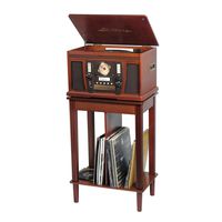 Victrola Wood 7-in-1 Nostalgic Bluetooth Record Player with CD Encoding and 3-Speed Turntable with Storage Stand