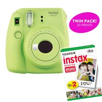 Fujifilm Instax Mini 9 Instant Print Camera (Renewed) Plus Twin Pack Film Starter Bundle | 10 Sheets x 2 = 20 White Frame Instant Exposure Photograph Sheets (Lime Green)