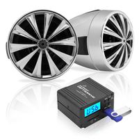 Lanzar Motorcycle Speaker and Amplifier System 700 Watt Weatherproof w/Two 3" Waterproof Speakers, AUX in, FM Radio, USB Charger - Handlebar Mount ATV Mini Stereo Audio Receiver Kit Set - OPTIMC80