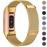 HAPAW Bands Compatible with Fitbit Charge 3, Women Men Metal Stainless Steel Replacement Accessories Straps Bracelet Compatible with Fitbit Charge 3 SE Fitness Tracker Small Large