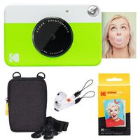 Kodak Printomatic Instant Camera (Green) Basic Bundle + Zink Paper (20 Sheets) + Deluxe Case + Comfortable Neck Strap