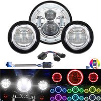 7'' Multi-color Halo Harley Headlight & Multi-color Halo Passing Lamp For Harley Road King (Silver Housing)