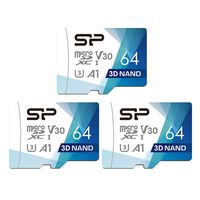 Silicon Power 64GB 3-Pack R/W up to 100/ 80MB/s Superior Pro Micro SDXC UHS-I (U3), V30 4K A1, High Speed MicroSD Card with Adapter