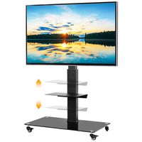 5Rcom Tall Rolling Floor TV Stand Mobile TV Cart with Lockable Caster Wheels and Shelves for 32 37 42 46 50 55 60 65 70 75 inch LCD LED OLED QLED Flat Panel and Curved TVs with Swivel Mount,Black