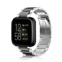 Fintie Metal Band for Fitbit Versa 2, Versa, Versa Lite Edition, Solid Stainless Steel Strap Replacement Wristband Business Bracelet for Fitbit Versa Smartwatch, Black, Silver