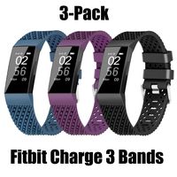 WISHTA Fitness Bands Compatible with Fitbit Charge 3 & Charge 3 SE, Waterproof Replacement Strap for Women Men, Multi-Colors Bands 3 Pack (3pcs-na,pu,bk, Large(Band for Charge 3, not Charge 2))