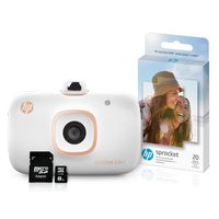 HP Sprocket 2-in-1 Portable Photo Printer & Instant Camera Bundle with 8GB MicroSD Card and ZINK Photo Paper - White (5MS95A)