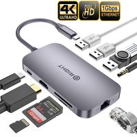 USB C Hub,【Good Texture Sturdy】 Gright 9-in-1 Type C Hub with Ethernet Port,4K USB C to HDMI,2 USB3.0,SD/TF Card Reader,Audio/Mic, USB-C Pd 3.0, Compatible for Mac Pro and Other Type C Laptops (Gray)