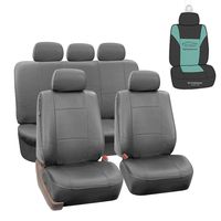 FH Group PU002115 Premium PU Leather Seat Covers (Gray) Full Set with Gift - Universal Fit for Cars Trucks and SUVs