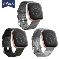 Maledan Bands Compatible with Fitbit Versa/Versa Lite/Fitbit Versa 2 for Men Women Small, Breathable Woven Fabric Strap Replacement Watch Band for Fitbit Versa, 3 Pack Charcoal/Green/Camouflage