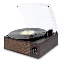 Bluetooth Record Player Belt-Driven 3-Speed Turntable, Vintage Vinyl Record Players Built-in Stereo Speakers, with Headphone Jack/ Aux Input/ RCA Line Out, Brown Wooden (Brown-1)