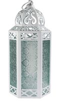 Vela Lanterns Moroccan Style Candle Lantern with LED Lights, Large, Clear Glass, White