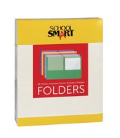 School Smart Smooth 2 Pocket Portfolio with Fasteners - 8 1/2 x 11 in - Pack of 25 - Assorted Colors