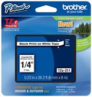 Genuine Brother 1/4" (6mm) Black on White TZe P-touch Tape for Brother PT-1900, PT1900 Label Maker