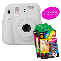 Fujifilm Instax Mini 9 Instant Camera Includes 2 Rainbow Film Packs (20 Photo Sheets Total) | Selfie Mirror, Auto Lens & Light Exposure Setting (Smokey White)