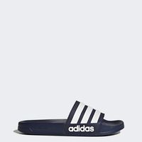 adidas Men's Adilette Shower Slide Sandal, White/Collegiate Navy, 10 M US