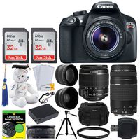 Canon EOS Rebel T6 DSLR Camera + 18-55mm & 75-300mm Lens + 64GB Card + 58mm Wide Angle & Telephoto Lens + DC59 Gadget Bag + Tripod + Dummies Book + Autograph Bear + Tassel Keychain - Graduation Bundle