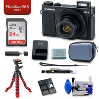Canon PowerShot G9X Mark II Compact Digital Camera (Black) - Touch Display, WiFi, NFC, Bluetooth + 64GB SDXC + Flexible Tripod + Hard Camera Case + Card Reader + Cleaning Kit & More - Basics Bundle