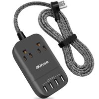 Power Strip with USB,2 Outlet 4 USB Power Strips (5V/4.5A),Portable 5ft Braided Long Extension Cord Surge Protector, Mountable Flat Plug Power Strip for Home,Office,Travel,Cruise Ship (Black)
