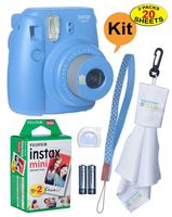 Fujifilm Instax Mini 9 Instant Film Camera + 20 Sheets of Instant Film + Lens Cleaning Cloth + Close-Up Selfie Lens + Wrist Strap | Batteries Included - Cobalt-Blue