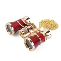 Opera Glasses Binoculars 3X25 Theater Glasses Mini Binocular Compact Lightweight with Handle for Adults Kids Women in Musical Concert (Red with Chain)